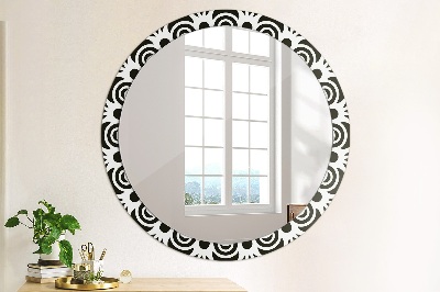 Specchio rotondo cornice con stampa Ornamento geometrico nero