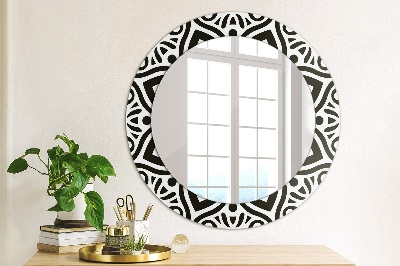 Specchio rotondo cornice con stampa Ornamento geometrico nero