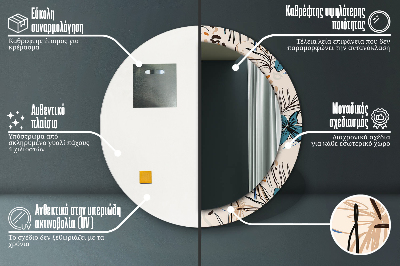 Specchio rotondo stampato Fiori con un motivo nella giungla