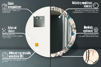 Specchio rotondo stampato Fiori con un motivo nella giungla