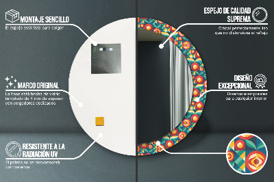 Specchio rotondo stampato Frutta e foglie geometriche