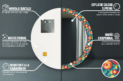 Specchio rotondo stampato Frutta e foglie geometriche