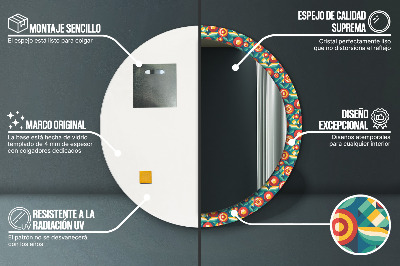 Specchio rotondo stampato Frutta e foglie geometriche