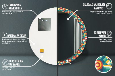 Specchio rotondo stampato Frutta e foglie geometriche