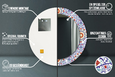 Specchio rotondo stampato Composizione colorata orientale