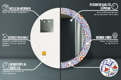 Specchio rotondo stampato Composizione colorata orientale