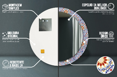 Specchio rotondo stampato Composizione colorata orientale