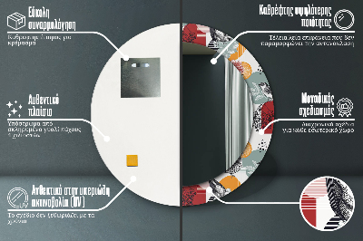 Specchio tondo con decoro Astrazione con gli uccelli