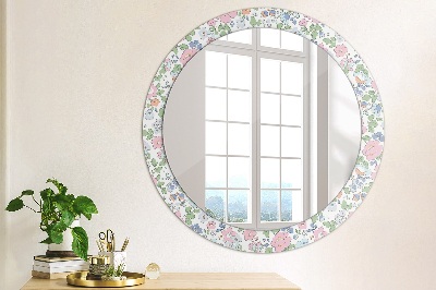 Specchio rotondo cornice con stampa Fiori delicati