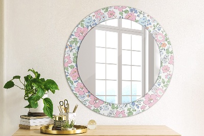 Specchio rotondo cornice con stampa Fiori delicati