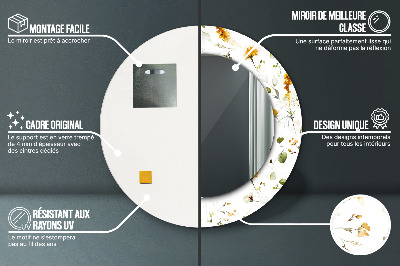 Specchio rotondo cornice con stampa Fiori di campo