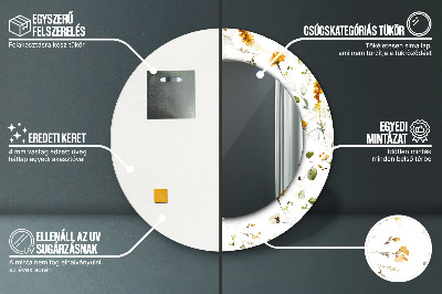 Specchio rotondo cornice con stampa Fiori di campo