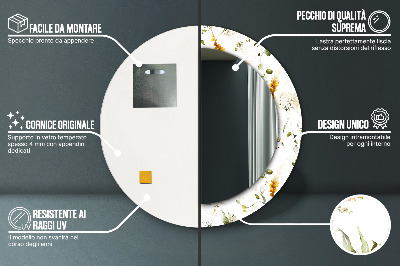 Specchio rotondo cornice con stampa Fiori di campo