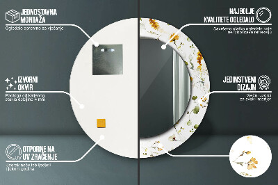 Specchio rotondo cornice con stampa Fiori di campo