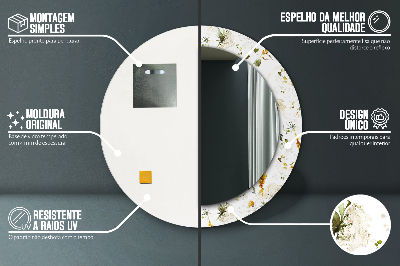 Specchio rotondo cornice con stampa Fiori di campo