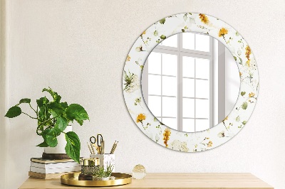 Specchio rotondo cornice con stampa Fiori di campo