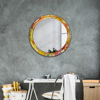 Specchio rotondo cornice con stampa Finestra colorata in vetro colorato