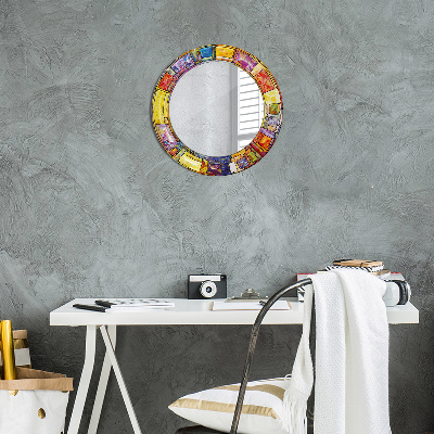 Specchio rotondo cornice con stampa Finestra colorata in vetro colorato