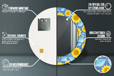 Specchio rotondo stampato Girasoli geometrici