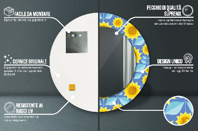 Specchio rotondo stampato Girasoli geometrici