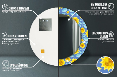 Specchio rotondo stampato Girasoli geometrici