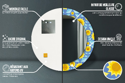 Specchio rotondo stampato Girasoli geometrici