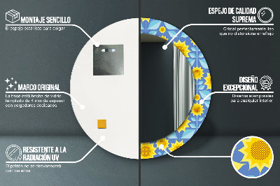 Specchio rotondo stampato Girasoli geometrici