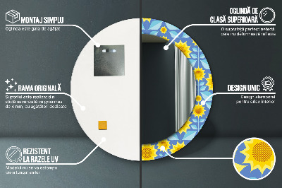 Specchio rotondo stampato Girasoli geometrici