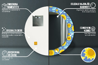 Specchio rotondo stampato Girasoli geometrici