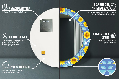 Specchio rotondo stampato Girasoli geometrici