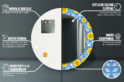 Specchio rotondo stampato Girasoli geometrici