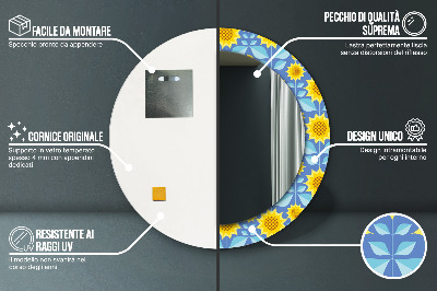 Specchio rotondo stampato Girasoli geometrici