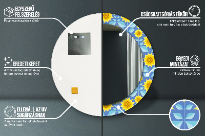 Specchio rotondo stampato Girasoli geometrici