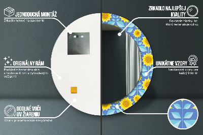 Specchio rotondo stampato Girasoli geometrici