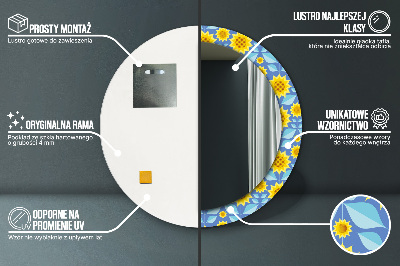 Specchio rotondo stampato Girasoli geometrici