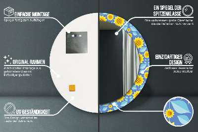 Specchio rotondo stampato Girasoli geometrici