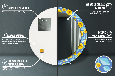 Specchio rotondo stampato Girasoli geometrici