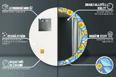 Specchio rotondo stampato Girasoli geometrici