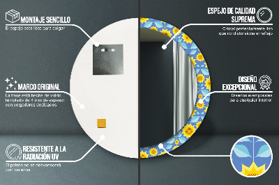 Specchio rotondo stampato Girasoli geometrici