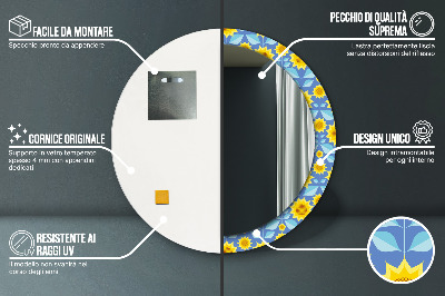 Specchio rotondo stampato Girasoli geometrici