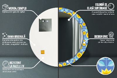 Specchio rotondo stampato Girasoli geometrici