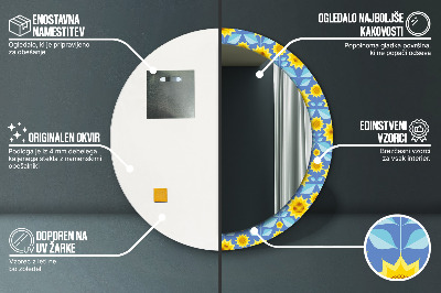 Specchio rotondo stampato Girasoli geometrici