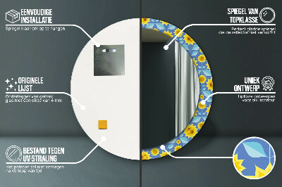 Specchio rotondo stampato Girasoli geometrici