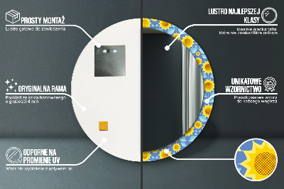 Specchio rotondo stampato Girasoli geometrici