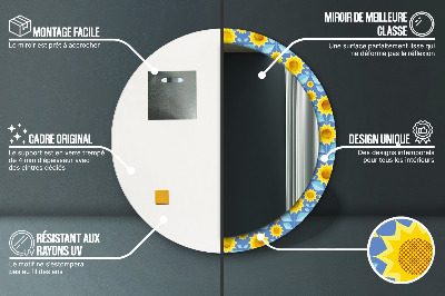 Specchio rotondo stampato Girasoli geometrici