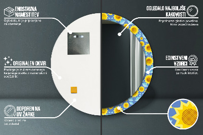 Specchio rotondo stampato Girasoli geometrici