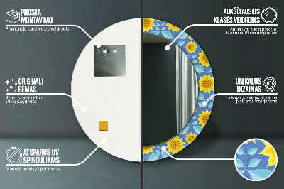 Specchio rotondo stampato Girasoli geometrici