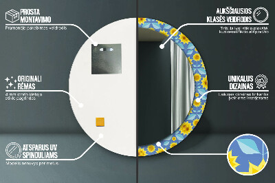 Specchio rotondo stampato Girasoli geometrici