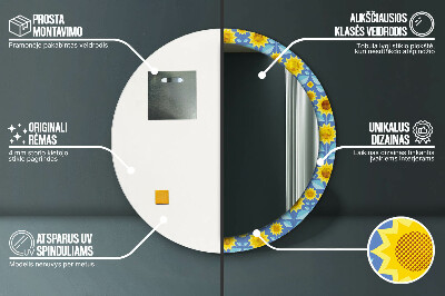 Specchio rotondo stampato Girasoli geometrici