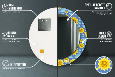 Specchio rotondo stampato Girasoli geometrici